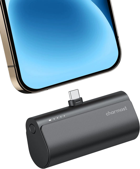 charmast Portable Charger USB C for iPhone 17/16/15, 5000mAh Fast Charging Power Bank with Built-in Type-C Connector, 20W Mini Battery Pack for iPhone 17/16/15 Series, Samsung S25/S24/S23, and More