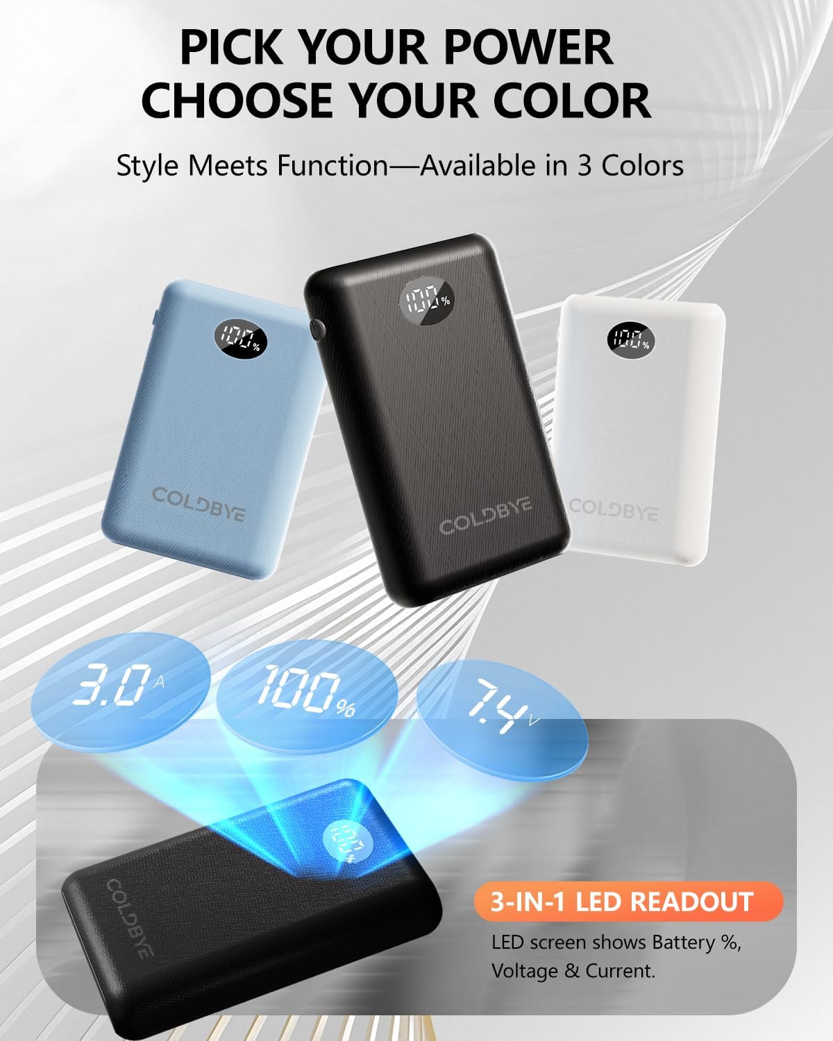 ColdBye 7.4V/5V Battery Pack for Heated Vest, Ultra-Small 10000mAh Battery Pack for Heated Jacket with LED Display Compatible with DC 7.4V/ USB&Type-C 5V 2A - Heated Clothing & Heated Chair