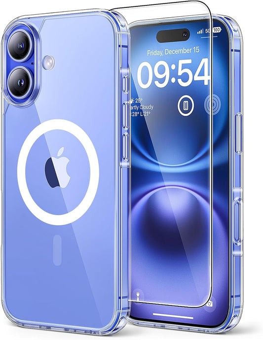 TAURI for iPhone 16 Case, Compatible with MagSafe, with Screen Protectors, Anti-Yellowing Military-Grade Protection, Shockproof Slim Magnetic Phone Case for iPhone 16 6.1", Clear