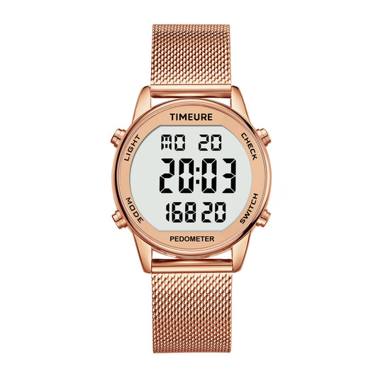 TIMEURE Pedometer Watch for Women, Step Counter Watch, No App or Charging | No App No Charging, with step, calorie and distance tracking, a steel mesh band and up to 12 months of use