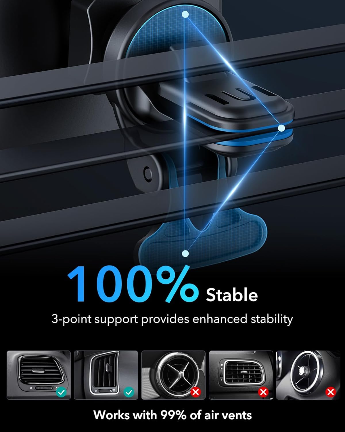 ESR for MagSafe Car Mount Charger,15W Magnetic Wireless Car Charger, for MagSafe Car Charging, Air Vent Dashboard Phone Holder Mount for iPhone Air 17 Pro Max 16 15 14 13 12, Galaxy S25, Fast Charging