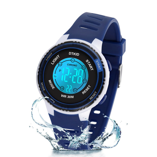 DTKID Digital Kids Watch 30 M Waterproof, 7 Color Lights Time Teaching Watch Easy to Read for Girls Boys 5-16