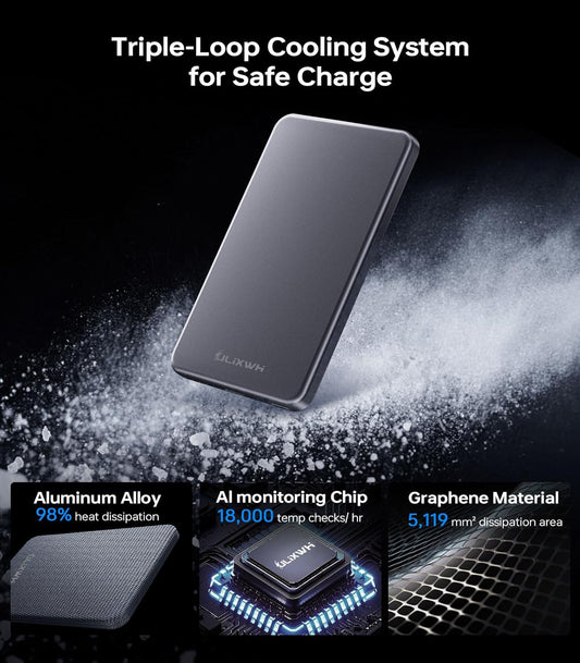 [0.3" Ultra Slim] [Alloy-Made] ULiXWH for Magsafe Portable Charger for iPhone, 2025 Upgrade 5000mAh Fast Charging Magnetic Power Bank, Wireless Battery Pack for iPhone 17 Air 16 15 Pro Max 14 13, Grey