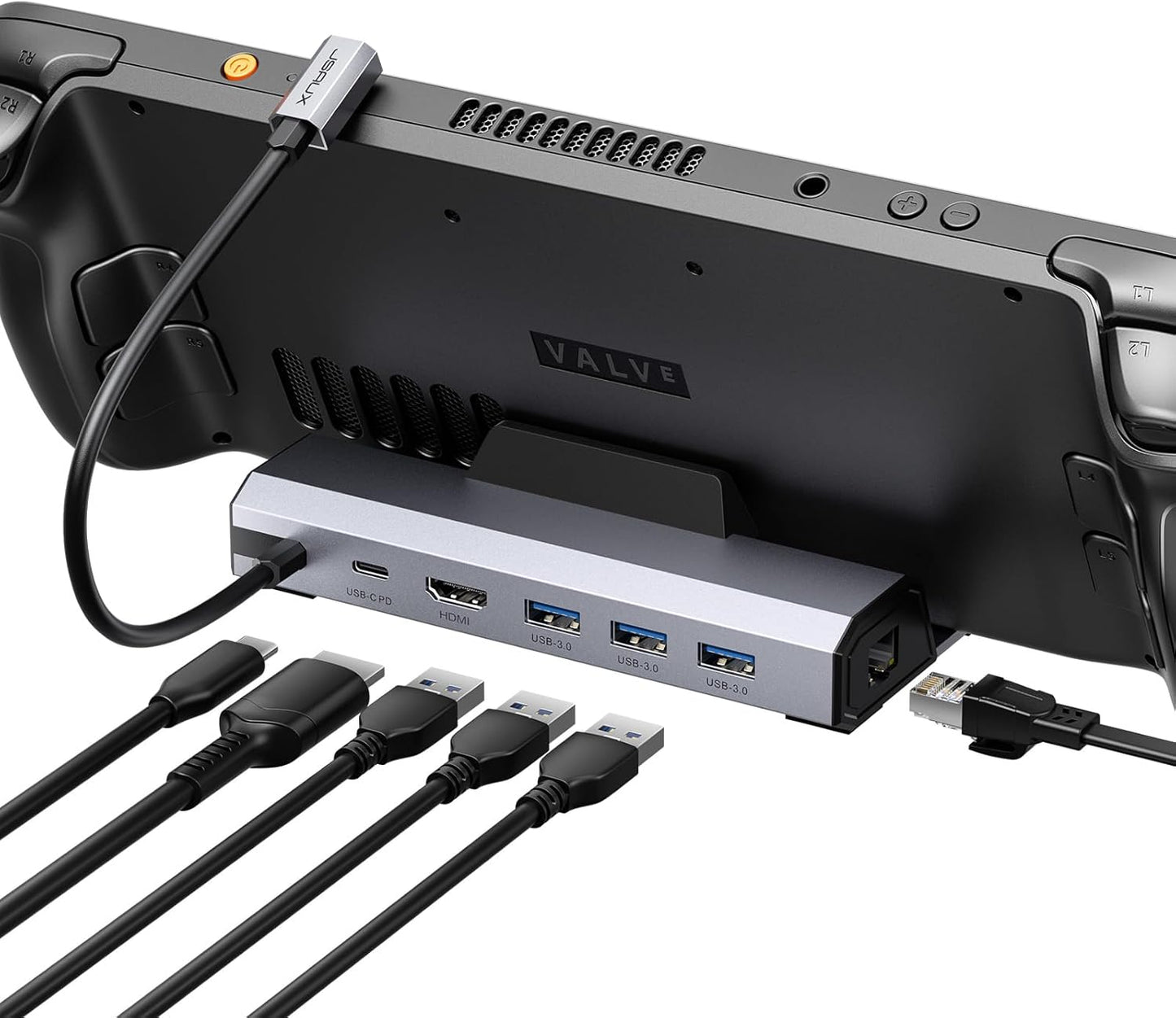JSAUX Upgraded Docking Station 4K@120Hz for Steam Deck OLED/ROG Ally X/Legion Go (S)/MSi Claw, 6-in-1 Steam Deck Dock with HDMI 2.1, Gigabit Ethernet, 3 USB 3.0, 100W Charge for Steam Deck LCD-HB0603