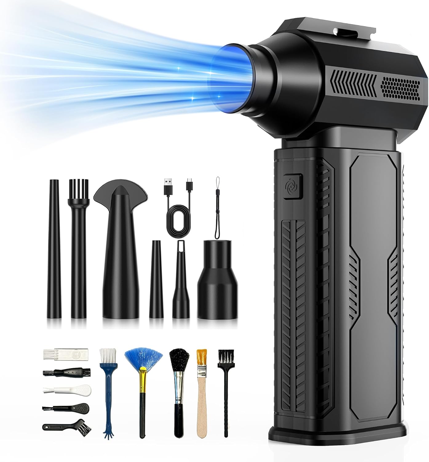 ZOAIVR Compressed Air Duster, 130,000RPM Ultra-Powerful Cordless Electric Air Duster with 8000mAh Rechargeable Battery, 4-Gear Adjustable Air Blower for Keyboard, Computer, Car, Home Cleaning