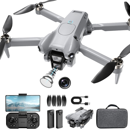 PRO Drone with Camera for Adults 4K,Brushless Motors Drone for Kids Beginners,40mins Flight Time with 2 Batteries,FPV Foldable RC Quadcopter,Toys Gifts for Teen Boys Girls, Beginner（Grey）