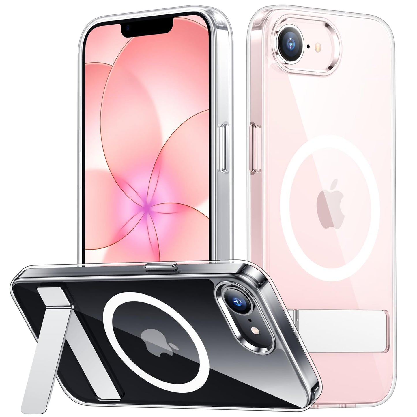 SPIDERCASE Magnetic for iPhone 17e Case for iPhone 16e Case, with [3 Stand Ways] [Military Grade Drop Protection] Invisible Stand Shockproof Slim Case for iPhone 17e/16e 6.1 inch, Clear