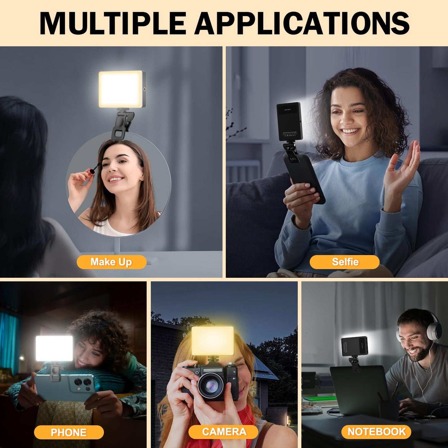 120 LED Selfie Light for iPhone, Portable Phone Light with Clip & Camera Tripod Adapter - 5000mAh Rechargeable, 3 Lighting Modes, CRI 97+ for Video Recording, TikTok, Tripod Mount Rings