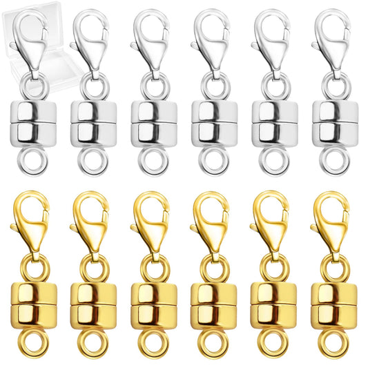 Magnetic Necklace Clasp with Lobster Clasp,14K Gold and Silver Magnetic Jewelry Clasps for Necklace Extender Bracelet Closures