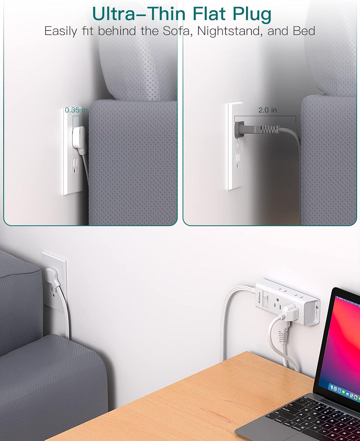 Cruise Essentials - Flat Plug Power Strip, Addtam 5 ft Ultra Flat Exte ...