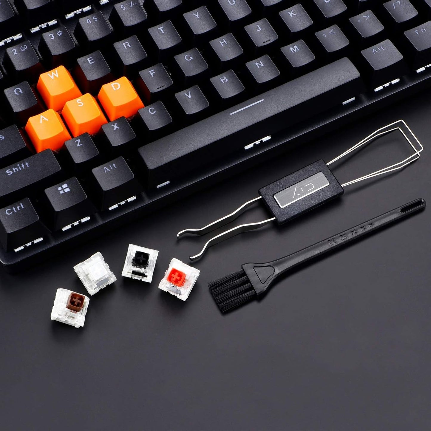 Keycap Puller Switch Puller Stainless Steel Keycap Removal Tool with 2 Pcs Keyboard Cleaning Brush for Mechanical Keyboard