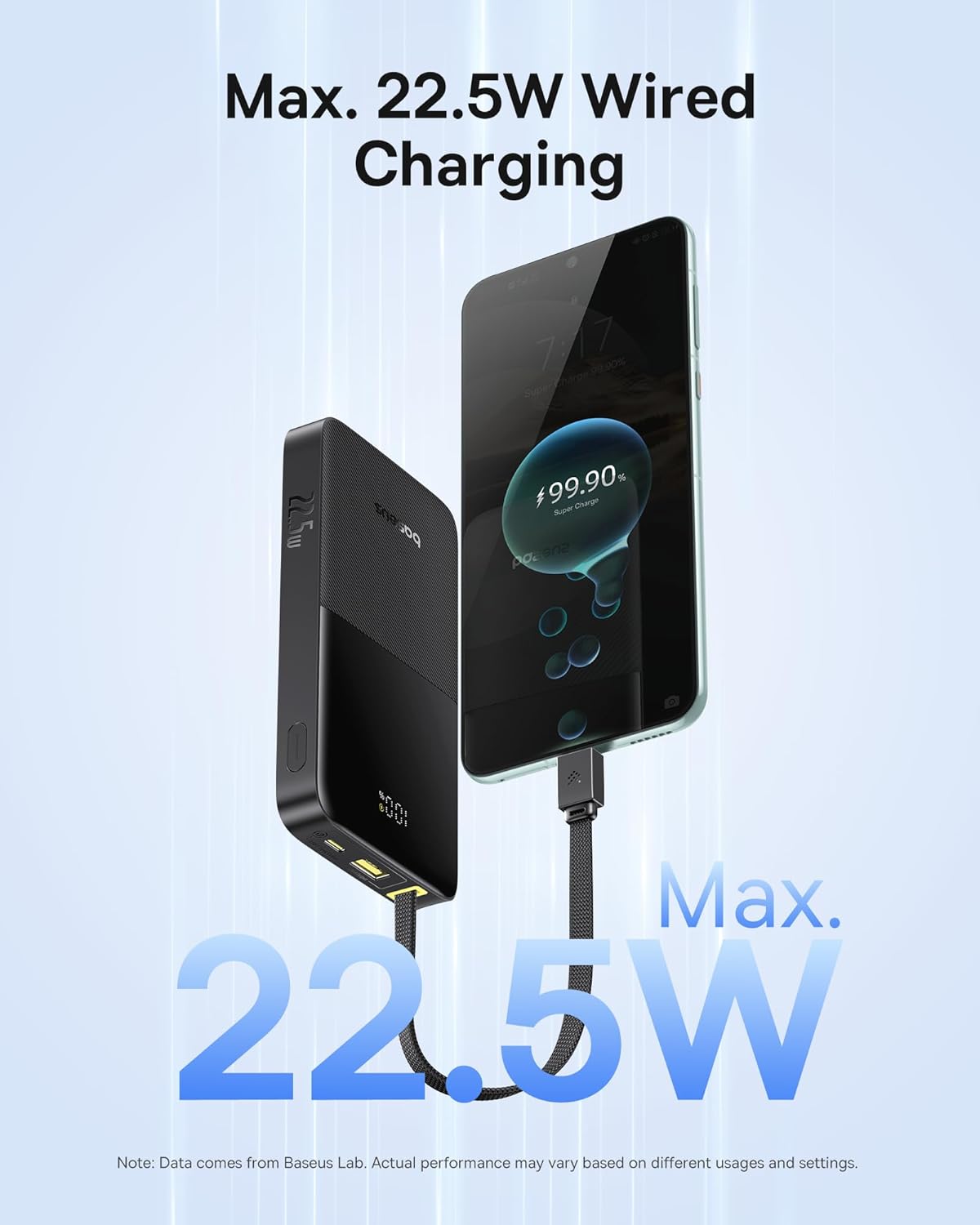 Baseus Portable Charger, 10000mAh Fast Charging Power Bank, 22.5W PD3.0 QC3.0 Battery Pack Built-in USB C Braided Cable, Travel Essentials for iPhone 17 16 15, iPad, S25/S24, Indoor/Outdoor