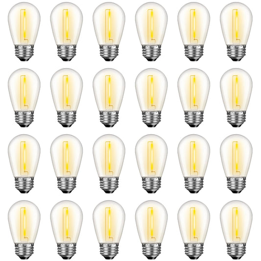 24 Pack S14 LED String Light Bulbs – 1W Dimmable Waterproof Edison Bulbs, E26 Base, 2200K Warm White