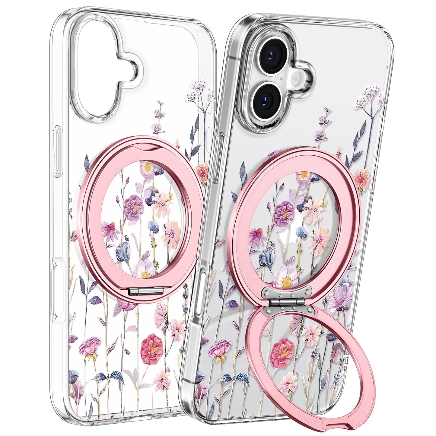 Loheckle for iPhone 17 Case with Stand- Compatible with MagSafe Women Girls Cute Clear Girly Aesthetic Unique Design Soft TPU Magnetic Ring Phone Cover for Apple 17, Purple Flower