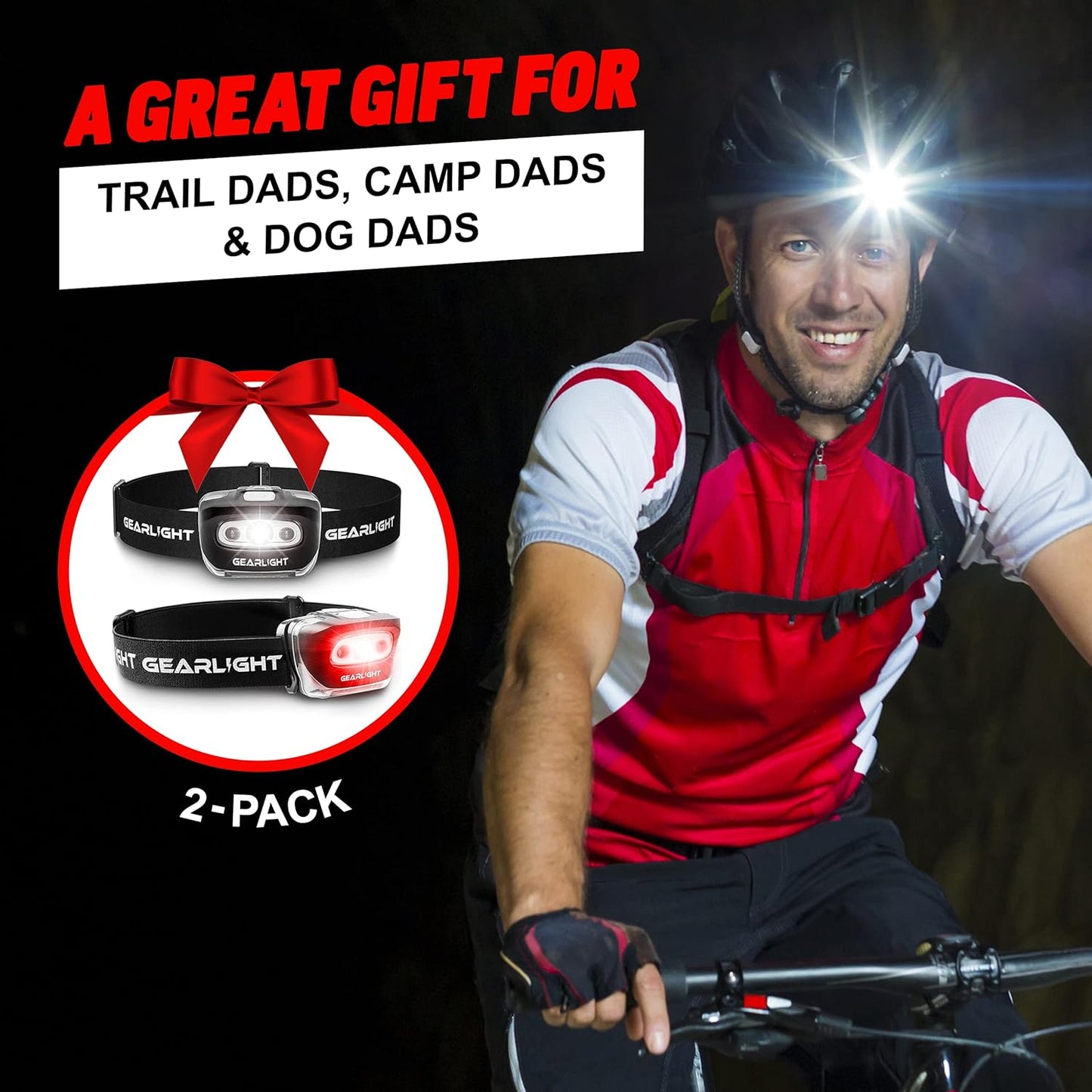 LED Headlamp 2-pack Battery Powered (AAA) | Head Lamp for Running Hunting Camping Fishing Hiking with Red Light and Adjustable Headband - Bright Forehead Headlamp 7 Modes (Batteries Not Included)