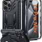FNTCASE for iPhone 15-Pro-Max Case: Military Grade Drop Proof Rugged Protective Cell Phone Cover with Kickstand & Built-in Protector | Matte Textured Shockproof TPU Hybrid Bumper Cases (Black)