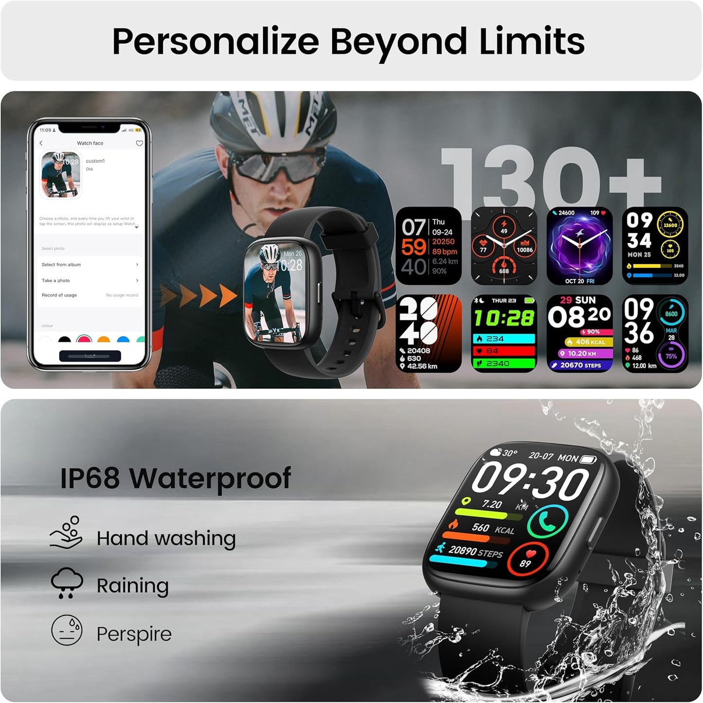 Smart Watch with Alexa Built-in, 1.83" HD Touchscreen Fitness Tracker with Bluetooth Calling, Fitness Watch with Heart Rate/Sleep Monitor, 120+ Sports Modes, IP68 Waterproof Smartwatch for Android iOS