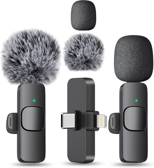 MAYBESTA Wireless Mini Microphone for iPhone, Android Phone - Bluetooth Lavalier Lapel Mic for Audio Video Recording - Clip on Content Creator Microphones for YouTube Tiktok Podcast Vlogging