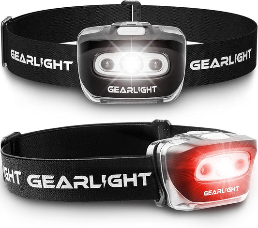 LED Headlamp 2-pack Battery Powered (AAA) | Head Lamp for Running Hunting Camping Fishing Hiking with Red Light and Adjustable Headband - Bright Forehead Headlamp 7 Modes (Batteries Not Included)