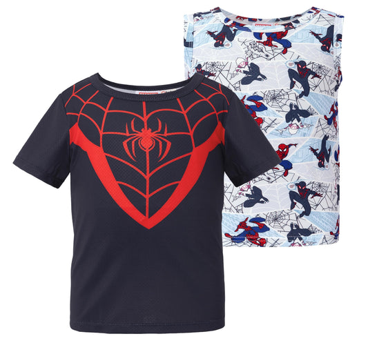Disney Marvel Spiderman Stitch Star Wars Mickey Boy T-Shirt & Tank Set 2-9Y | Summer Athletic Shirt,Graphic Tank Top Shirt & Tee 2Pcs Cars Mcqueen Short & Sleeveless,Captain America Iron Man Kid Clothes