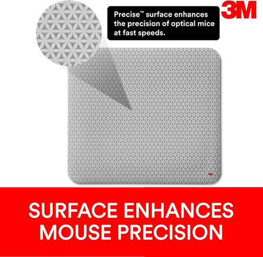 3M Precise Mouse Pad Enhances the Precision of Optical Mice at Fast Speeds, Easy to Clean, Stays in Place, 9 in x 8 in (MP114-BSD1)
