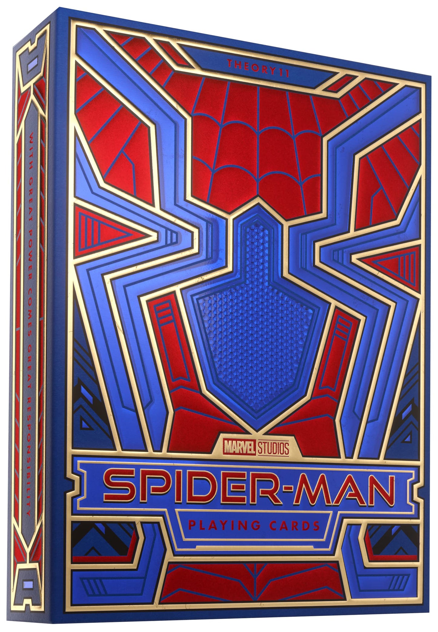 theory11 Spiderman Playing Cards – Blue Red Gold Web-Suit Poker Deck with Custom Movie Artwork, Magic, Cardistry, Game Night Gift for Marvel Fans, Card Collectors, Magicians, Players & Adults