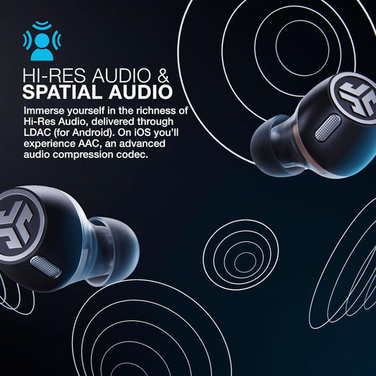 JLab Epic Lab Edition True Wireless Earbuds, Hybrid Dual Drivers, Spatial Audio, Multipoint BT, Wireless or USB-C Charging, Wear Detect Auto Play/Pause, Google Fast Pair