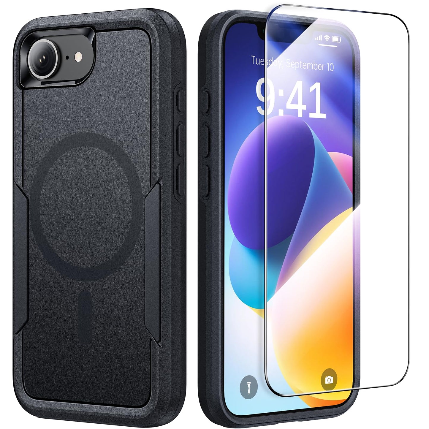 Protective Case for iPhone 17e [with Screen Protector], Heavy Duty Shockproof & 2-Layer Military-Grade Protection Phone Cover [Fit for MagSafe Accessories], for iPhone 17 e 6.1", Black