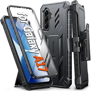 FNTCASE for Samsung Galaxy A17-5G Case: Military Grade Rugged Cell Phone Cover with Kickstand & Belt Clip Holster | Shockproof TPU Protection Bumper Matte Textured for Galaxy A17 Cases 6.7 inch -Black