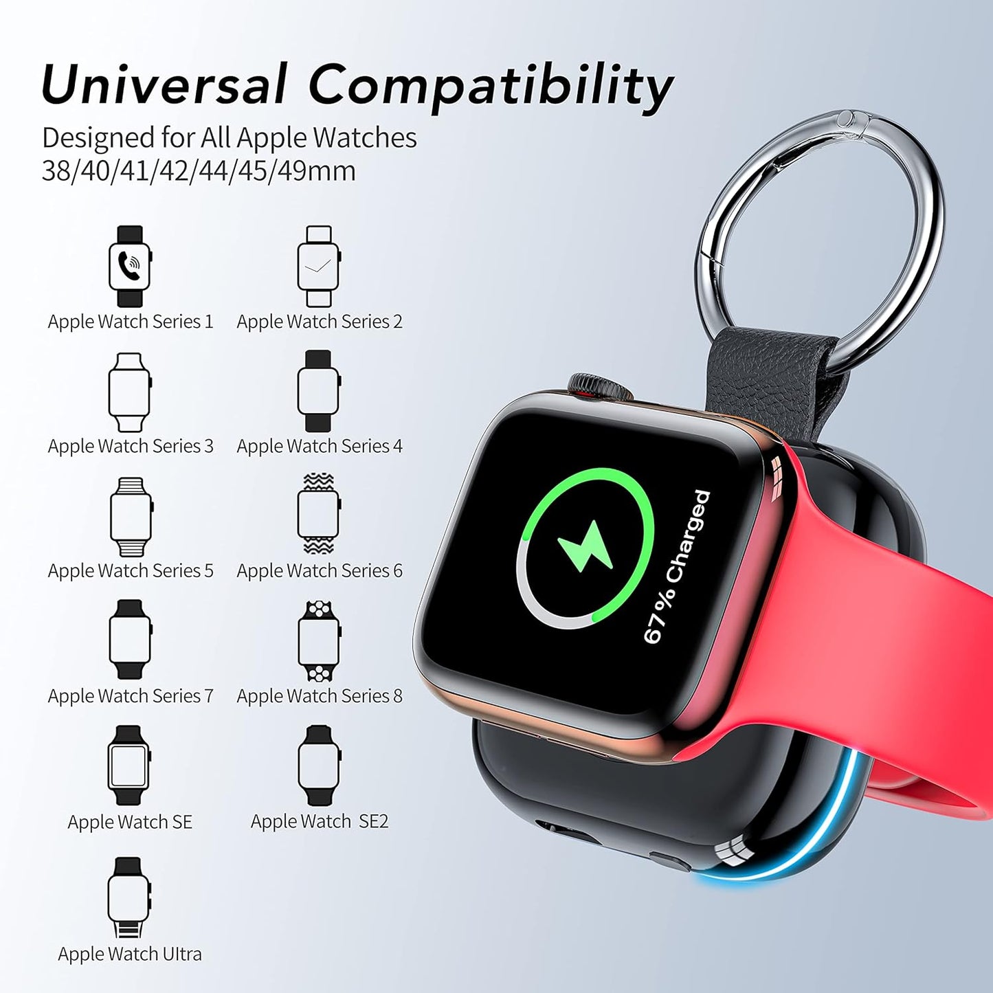 HUOTO Portable Charger for Apple Watch,Wireless Magnetic iWatch Charger 1200mAh Power Bank Travel Keychain Accessories Smart Chargers for Apple Watch Series 11/10/9/8/7/6/SE/5/4/3/2/1/UItra/UItra 2