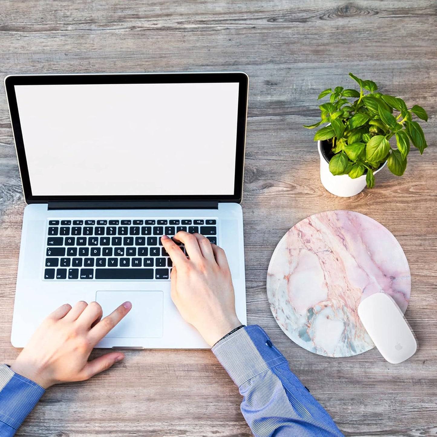 ITNRSIIET Marble Round Mouse Pad Pink Marble Customized Premium-Textured Washable Desktop Protection Mouse Mat with Non-Slip Rubber Base 7.87×7.87×0.12 inches, Pink Marble