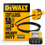 DEWALT Heavy Duty 72W 5 Port USB Car Charger Multiport, iPhone 17 Multi USB Car Charger, Fast Charge PD & QC3.0 Cigarette Lighter Adapter w/ 6FT Cable, Type C Front/Back Charging for Multiple Devices