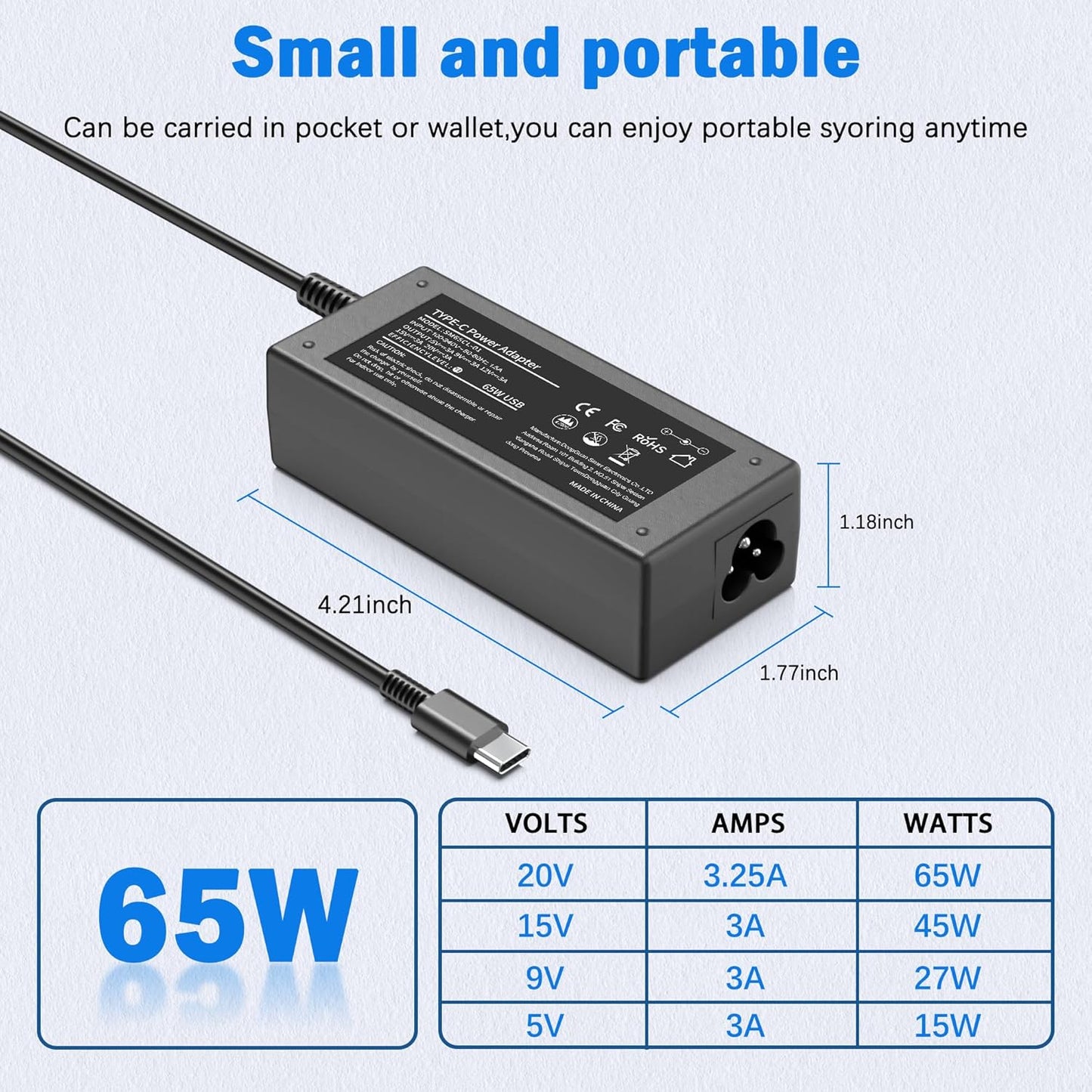 VJYUIJAY Universal 65W USB C Laptop Charger Compatible with HP chromebook Lenovo Dell Acer Asus Samsung Google Computer Type C Power Adapter