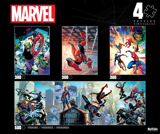 Buffalo Games - Marvel Spider-Man - 4 Pack, 300-500 Piece Jigsaw Puzzles | For Adults, Includes Poster, Recycled Board, Giftable, Frameable Art