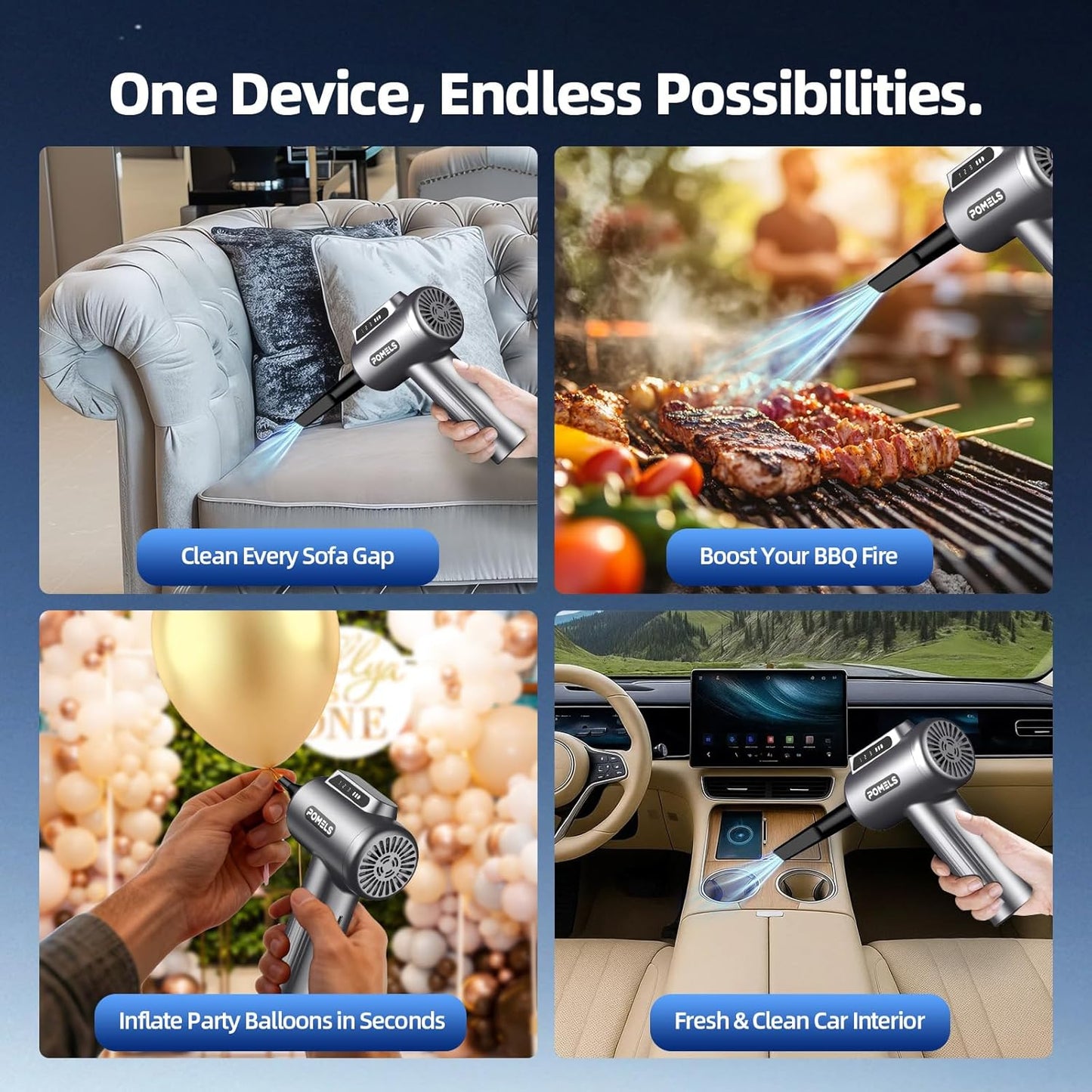 Compressed Air Duster, 110000RPM Ultra-Powerful Electric Air Duster with LED Light, 3-Speed Adjustable, Rechargeable Cordless Mini Blower for Computer, Keyboard, Car, PS5, Outdoor & Home Cleaning