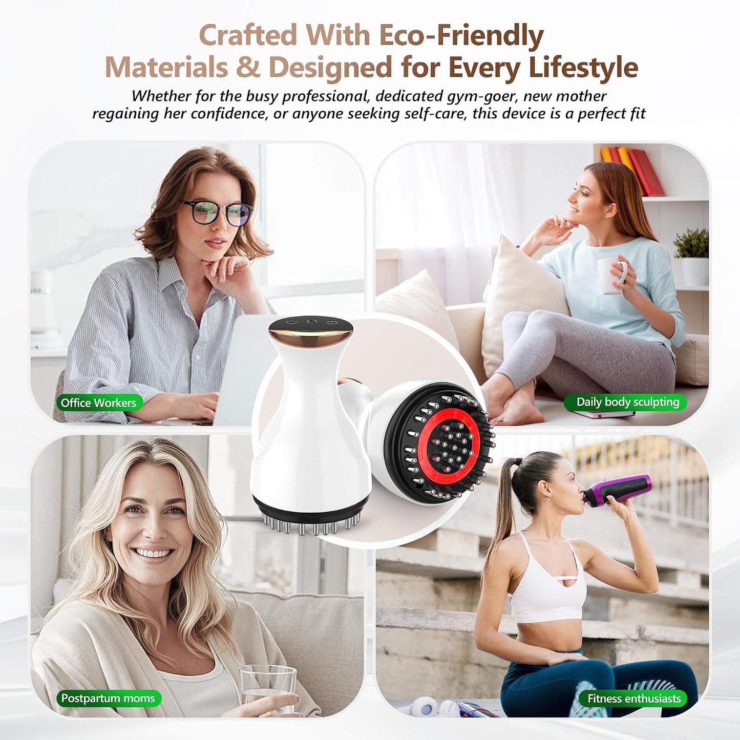 Lymphatic Drainage Massager, Anti Cellulite Massage Tool White 4-in-1 Heat Light Vibration, Suitable for Legs Arms, Abdomen, Helps Eliminate Cellulite Stretch Marks, Leaving Skin Smooth