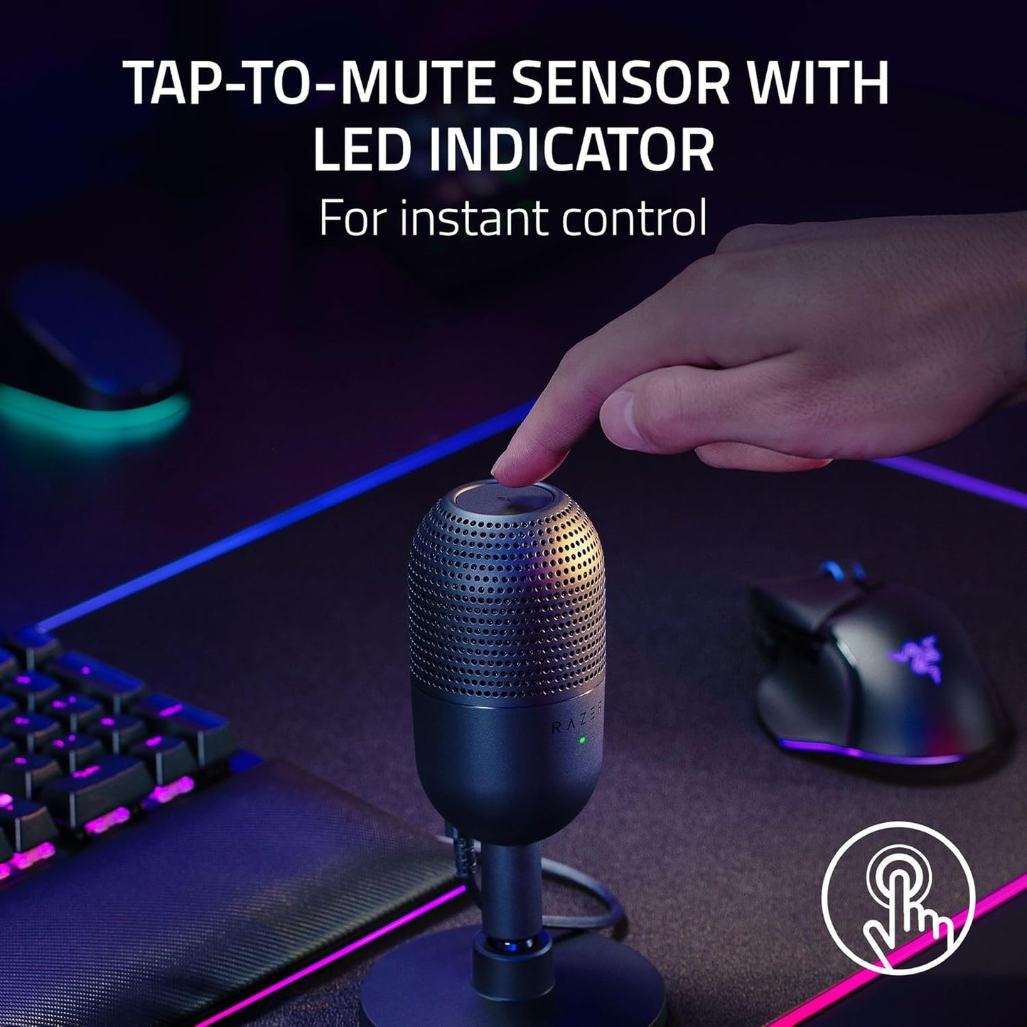 Razer Seiren V3 Mini USB Microphone: Condenser Mic - Supercardioid Pickup Pattern - Tap-to-Mute Sensor with LED Indicator - Shock Absorber - Ultra Compact - PC, Discord, OBS Studio, XSplit - Black