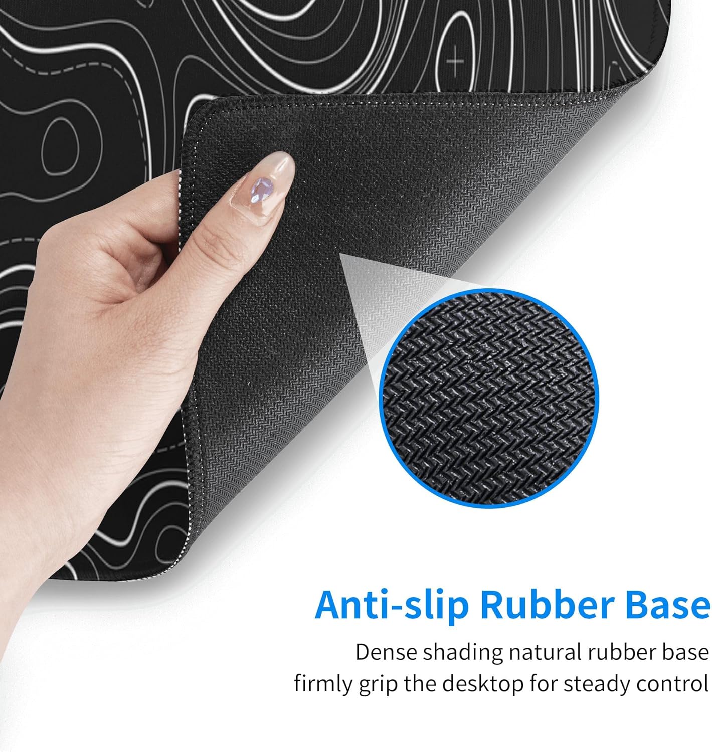 Large Gaming Mouse Pad Black Topographic Contour Mouse Pad Extended XL Long Mousepad Big Desk Mat with Stitched Edges & Nonslip Rubber Base for Company Office Work, 31.5 X 11.8 Inch