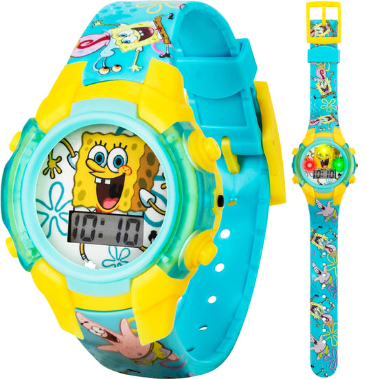 Nickelodeon Spongebob Squarepants Kids LCD Watch with LED Lights - Colorful Character Strap, Interactive Flashing Display, Comes in Collectible Tin Box