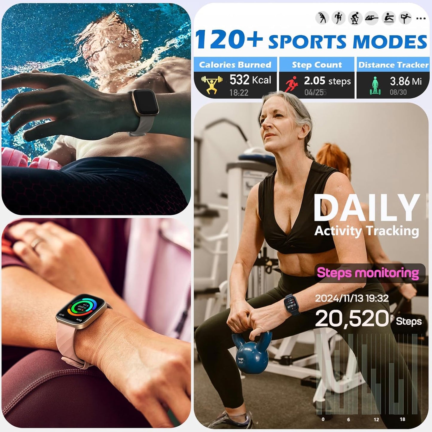MorePro Health Fitness Tracker with 24/7 Heart Rate/Blood Pressure Monitor, Blood Oxy-gen/Sleep Tracking, 120+ Sports Activity Tracker, Smart Watch (Make/Answer Call) with Step Counter for Women Men
