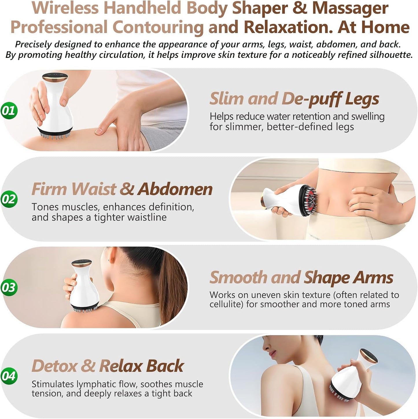 Lymphatic Drainage Massager, Anti Cellulite Massage Tool White 4-in-1 Heat Light Vibration, Suitable for Legs Arms, Abdomen, Helps Eliminate Cellulite Stretch Marks, Leaving Skin Smooth