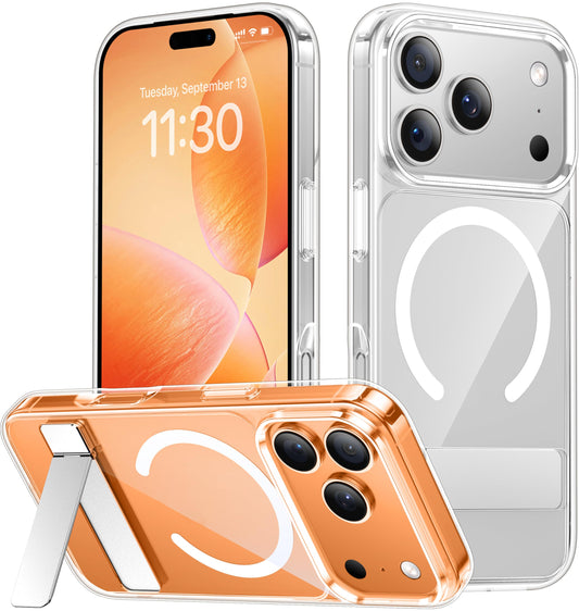 SPIDERCASE Magnetic for 17 Pro Max Case,with [3 Stand Ways] [Military Grade Drop Protection] with Invisible Stand Shockproof Slim Case for 17 ProMax 6.9",Clear