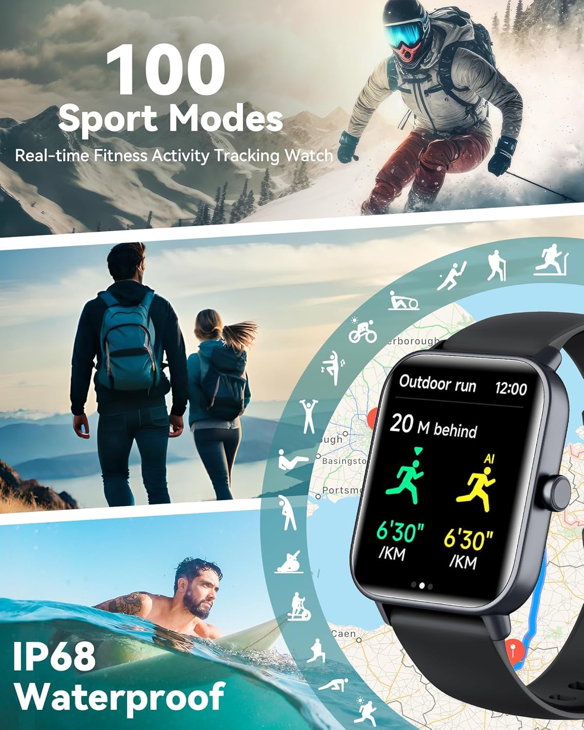 Smart Watch for Women & Men – Alexa Built-In, 1.8” HD Display, Bluetooth Calling, 120+ Sports Modes, IP68 Waterproof
