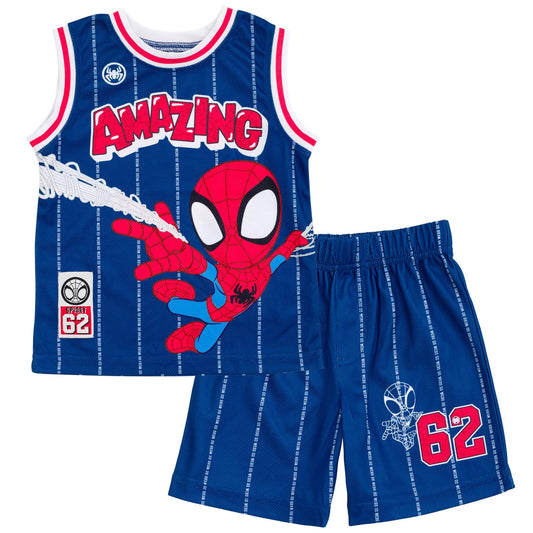 Marvel Boys' 2-Piece Basketball Jersey and Shorts Set Toddler to Big Kid | 2-Piece Coordinated Set, Breathable Mesh Fabric, Comfortable Elastic Waistband, Pull-On Style