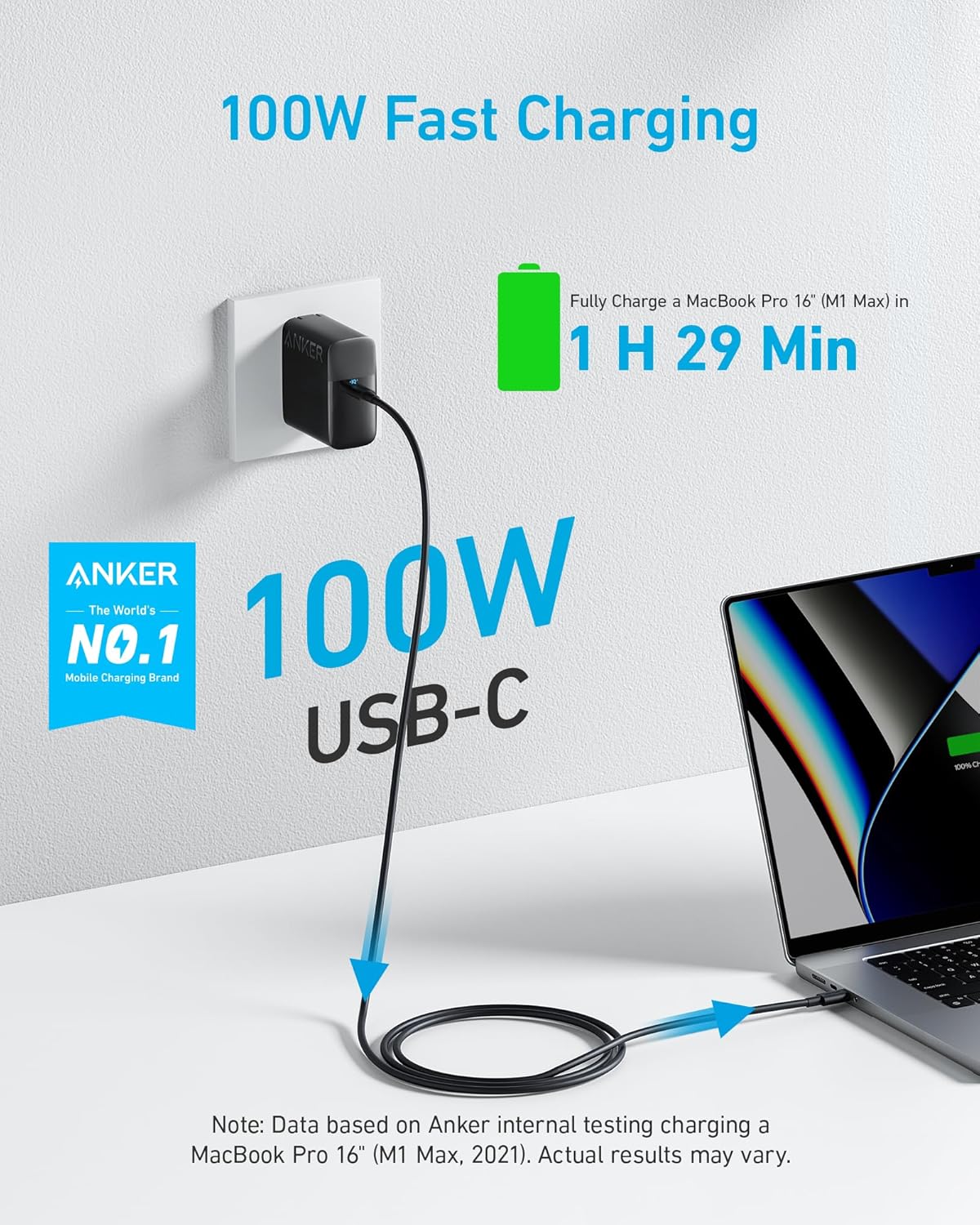Anker MacBook Charger, Compact and Foldable 100W USB C Charger for MacBook Air, Samsung Galaxy, iPhone 17/16 Series, iPad Pro, and More, 5FT USB C Cable Included