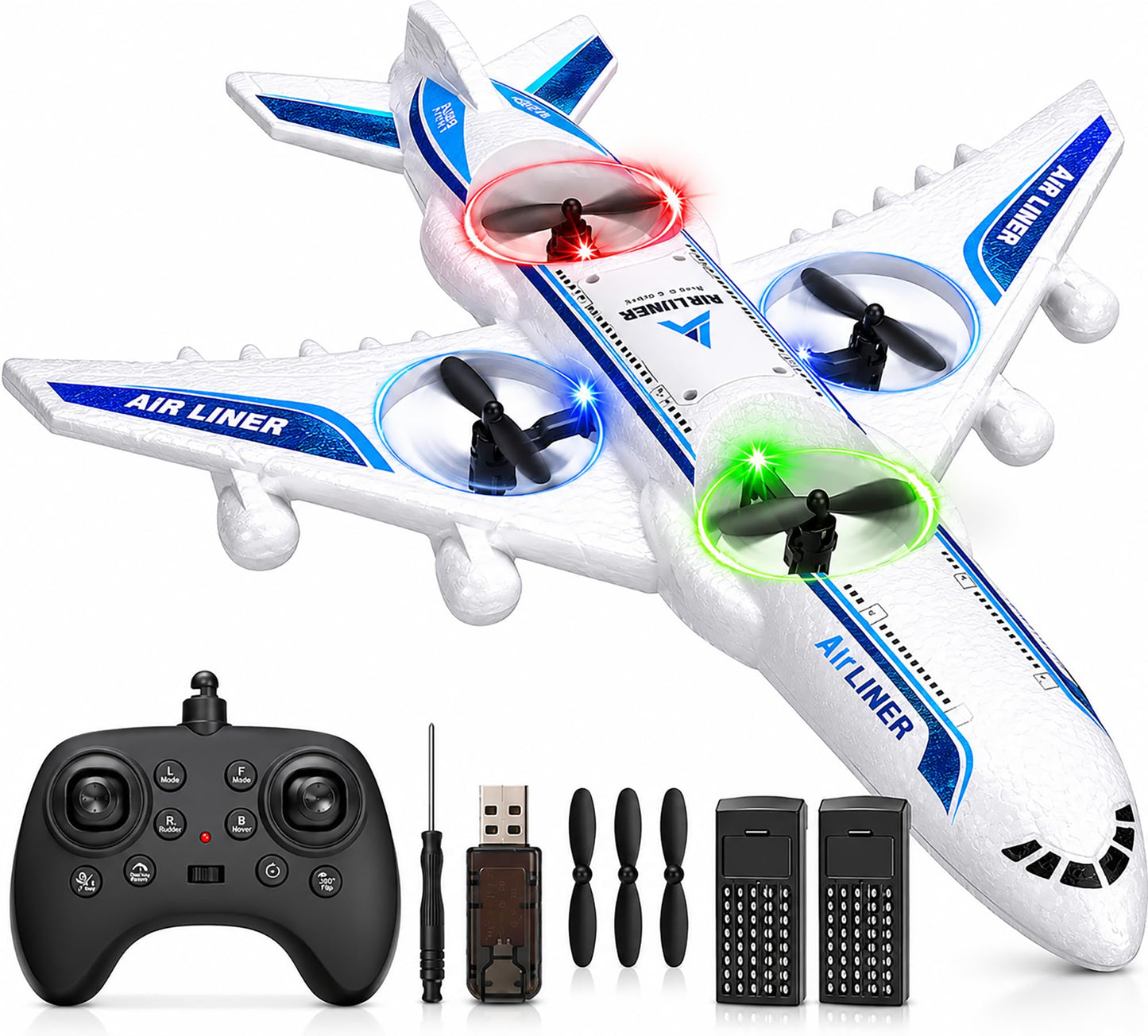 Rc Drone Remote Control Airplane -2.4GHz Foam V17 Jet Fighter Stunt,360° Drop-Resistant Stunt Spin Remote & Light RC Airplane with 2 Batteries for Kids Boys Girls (White)