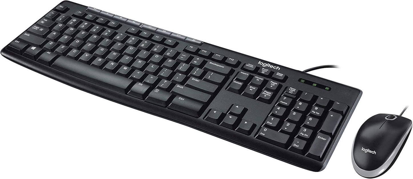 Logitech MK200 Media Combo Wired Keyboard and Mouse, Full-Size Keyboard with Easy-Access Media Controls, High-Definition Optical Mouse, Plug and Play USB Connection – Black