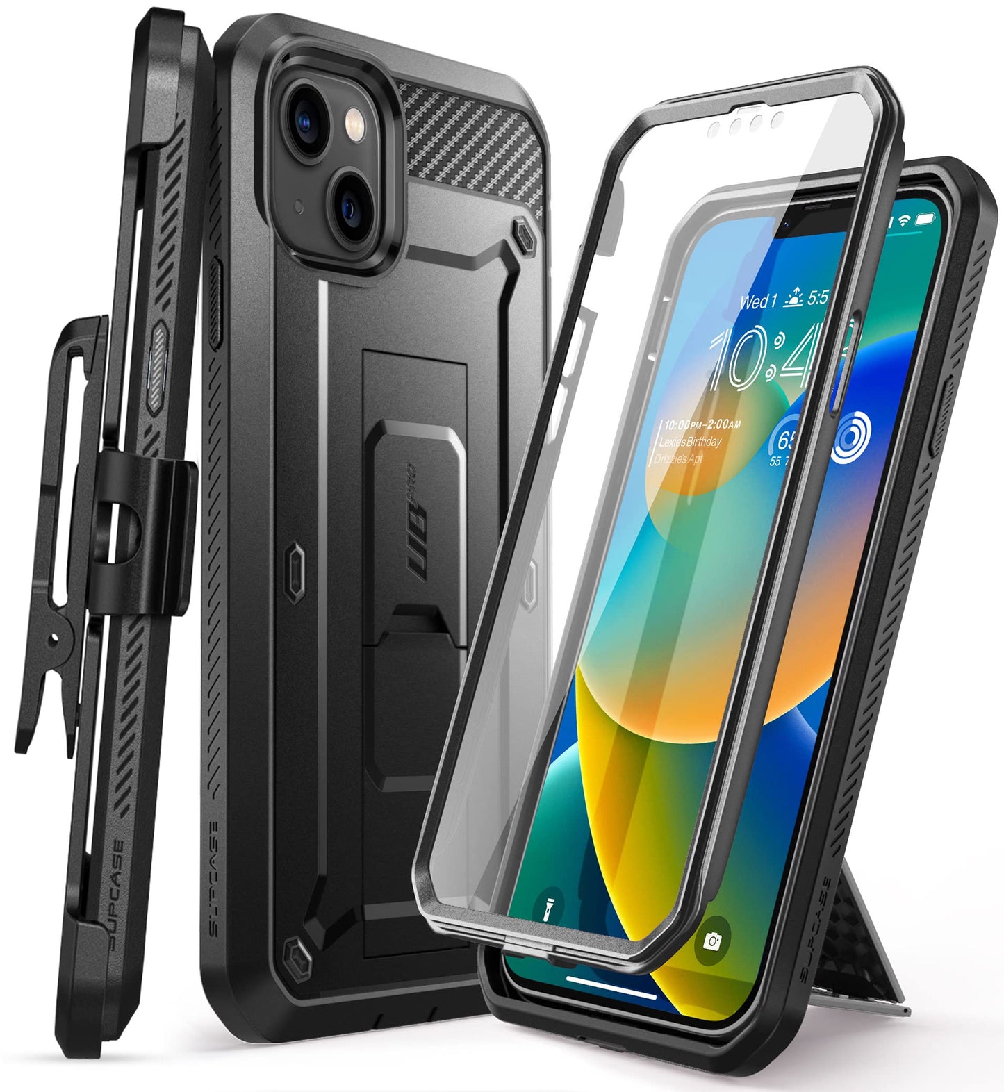 SUPCASE for iPhone 14 Case with Stand & Belt-Clip (Unicorn Beetle Pro), [Built-in Screen Protector] [Military-Grade Drop Protection] Heavy Duty Rugged Phone Case for iPhone 14 / iPhone 13, Black