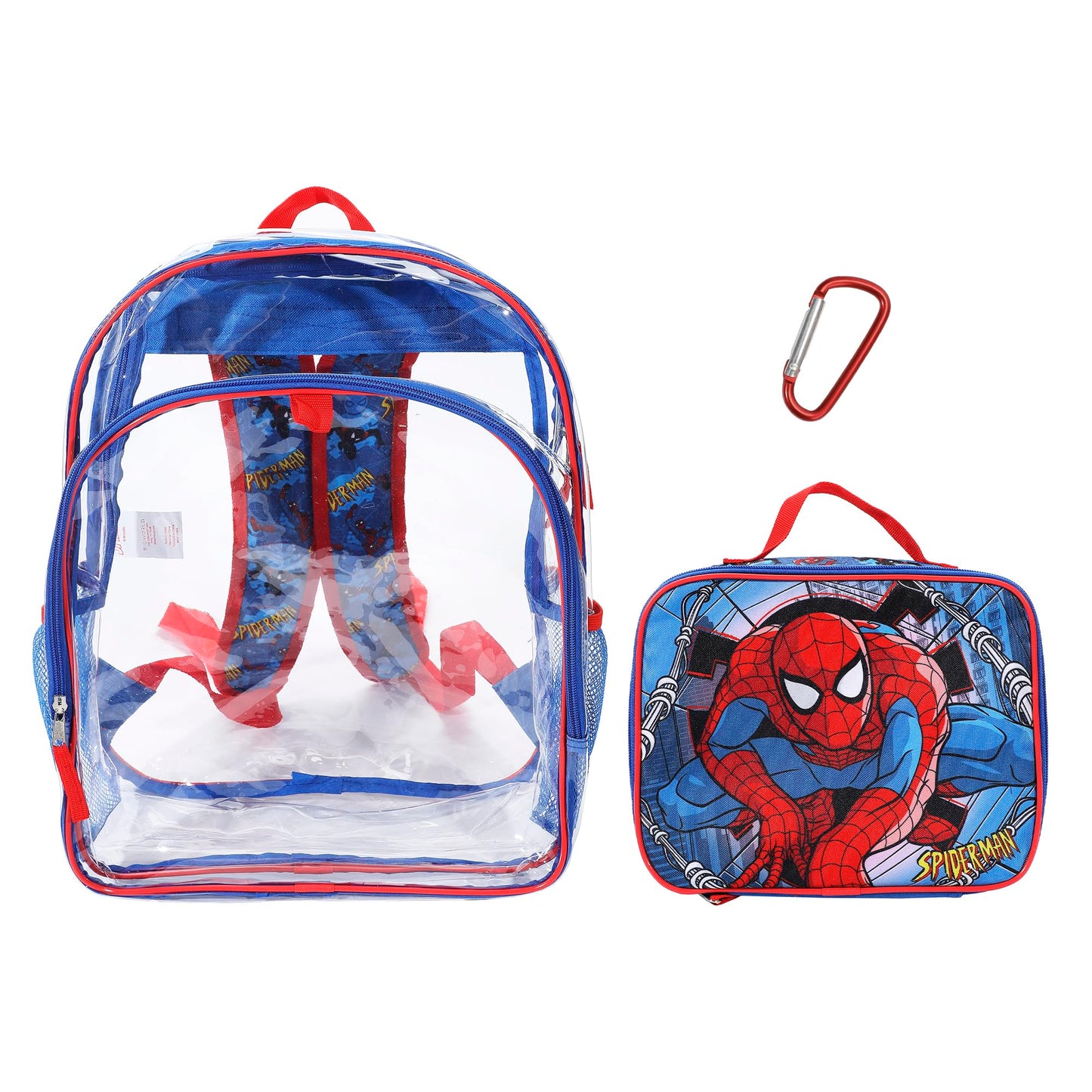 Bioworld Spider-Man Classic 2-Piece 16" Kids Clear Backpack & Lunch Box Set For School And Travel