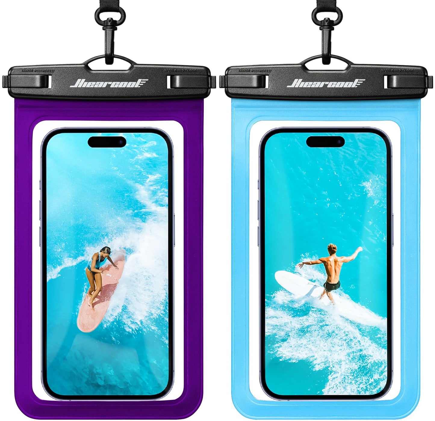 Hiearcool Universal Waterproof Phone Pouch, Dry Bag Compatible for iPhone 17 16 15 14 13 Pro Max XS Plus Samsung Galaxy S22 Cellphone Up to 8.9", IPX8 Water Proof Cell Phone Case for Beach-2Pack